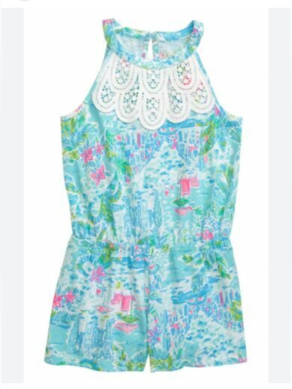 Lilly Pulitzer Mini Pearl Romper in Multi “Lovely Place”  Print L (8-10)